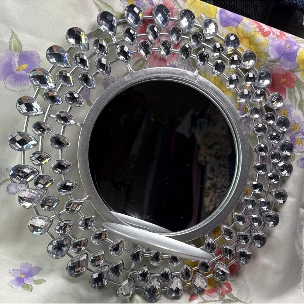 Decorative Crystal Accent Wall Mirror Candle Holder Shelf Silver